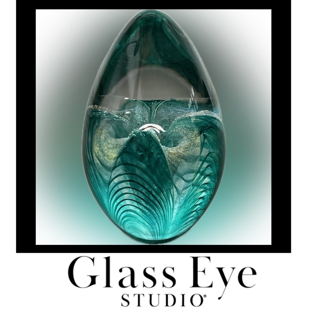 🧜‍♀️Teal Green Teardrop Glass Art with Oceanic Swirls & Metallic Gold Shimmers